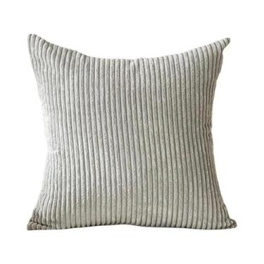 Imagem de Capas De Almofada De Veludo Cotelê Listradas Bege E Brancas 18x18, Cap