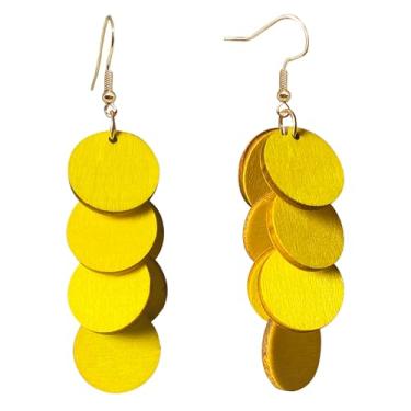 Imagem de Zszkoz Brincos redondos de madeira boêmios para mulheres, leves, feitos à mão, geometria natural, joia de declaração, Small, Madeira, Sem pedra preciosa