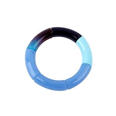 Imagem de Conjunto de pulseiras elásticas de tubo de bambu colorido de acrílico com 4 peças, punho curvado, elástico, ajustável, para mulheres, meninas, joias, 10 inch, Acrílico, acrílico