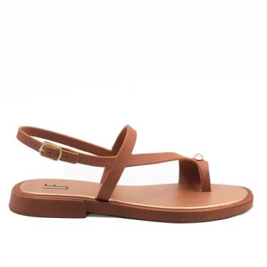 Imagem de Zatta Rasteira Feminina com Detalhe Metal no Dedo, Solado Borracha, Fivela Ajustável, Casual (Caramelo, BR, Adulto, Numérico, 39)