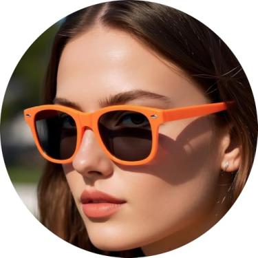 Imagem de Óculos de sol para homens e mulheres, armação quadrada clássica, óculos retrô casuais para viagens, atividades ao ar livre, dirigir, festa, Laranja
