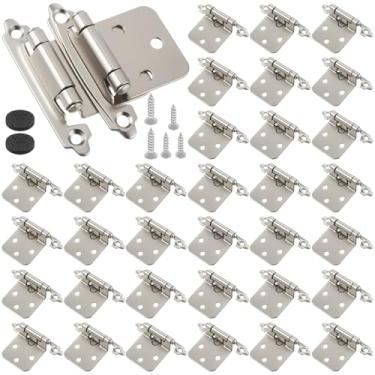 Imagem de Shimeyao Pacote com 100 (50 pares) Dobradiças de armário de níquel escovado com sobreposição de 1/5.1 cm, dobradiças de armário de banheiro e cozinha, montagem embutida de níquel escovado com