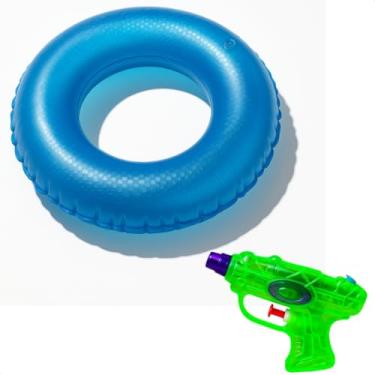 Imagem de Kit de Diversão Infantil Verão - 3 Boias Infláveis Neon 60cm + 3 Pistolas de Água, Ideal para Piscina e Praia, Brinquedos Seguros para Crianças e Grupo