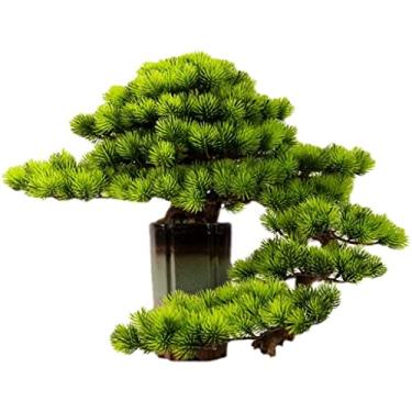 Imagem de URGDWEKJY Árvore artificial pinheiro artificial bonsai simulação planta verde vaso interno verde verde vaso de cerâmica interior sala de estar escritório decoração árvore falsa