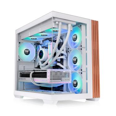 Imagem de Gabinete Gamer Thermaltake View 380 Wood Style Mid Tower ATX Com 4 Fans ARGB Branco