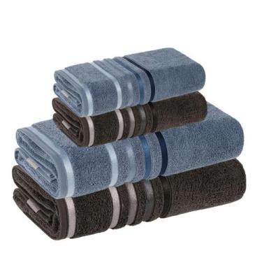 Imagem de Jogo Toalha de Banho Karsten Gigante Fio Penteado 4 Peças, Azul Sereno