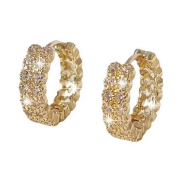 Imagem de Brincos de Argola Dourados com Zircônia - Estilo Retrô Elegante para F