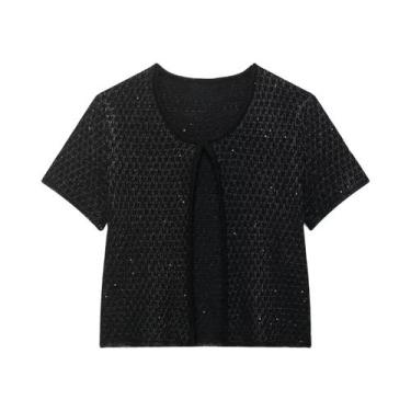 Imagem de Conjunto De Jaqueta De Lantejoulas E Top Camisola Feminino UNIZERA Mod