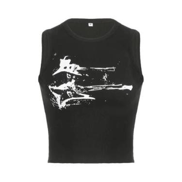 Imagem de Top Cropped Sem Mangas Com Estampa De Guitarra Y2K Para Mulheres, Moda