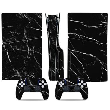 Imagem de Adesivo de película compatível com PS5 Slim Disc, capa protetora de vinil para console e controle sem fio (mármore preto)