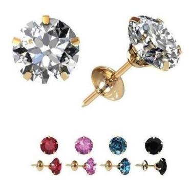 Imagem de Brinco Zircônia Brilhante 6 milímetros Tarraxa Press Ouro 18K 19550 K0