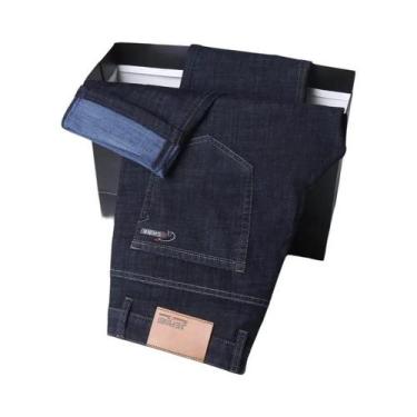 Imagem de Calças Jeans Masculinas Azuis De Algodão Leve Com Stretch, Corte Reto,