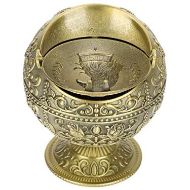 Imagem de Cinzeiro de globo vintage, acessórios retrô de liga de zinco para fumar com padrões em relevo 3D e tampa removível, para decoração de presente de clube de hotel em casa