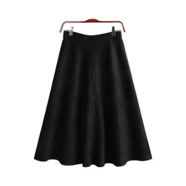 Imagem de Saias Midi De Suede De Cintura Alta Para Mulheres, Elegantes E Multico
