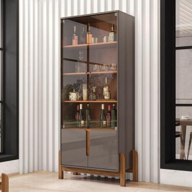 Imagem de Cristaleira Retrô Cherie Pérola Cedro 2 Portas De Vidro