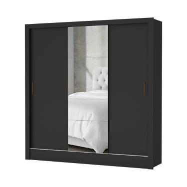 Imagem de Guarda Roupa Solteiro Santiago Plus 3 Portas 2 Gavetas Cem Espelho Carioca Moveis Preto