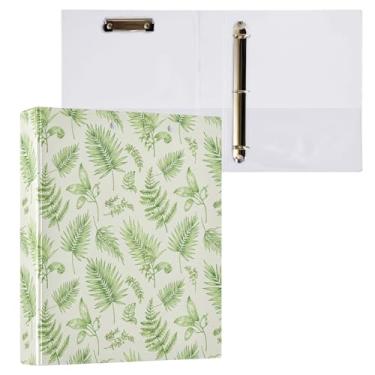 Imagem de Wassud Fichário de 3 anéis de folha de palmeira verde com clipe organizador de anéis redondos de 3 cm com fichário decorativo de bolso transparente A4 suporte de documentos para escritório, casa