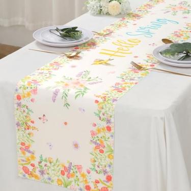 Imagem de Caminho de mesa de ervas de flores silvestres, corredor de mesa com design floral colorido e borboleta para primavera, decoração de jantar de cozinha sazonal para decoração de festa de casamento, casa