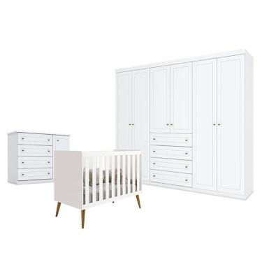 Imagem de Quarto De Bebê Americano 6 Portas Com Berço Americano Isis Branco Acetinado Reller - Henn