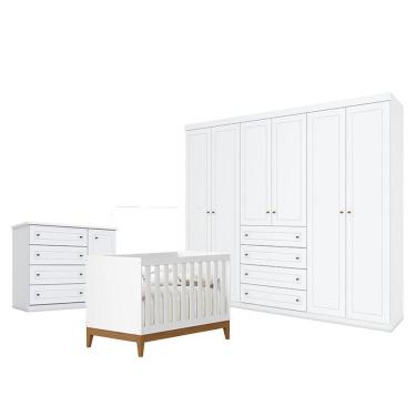 Imagem de Quarto De Bebê Americano 6 Portas Com Berço Americano Flip Branco Acetinado Reller - Henn