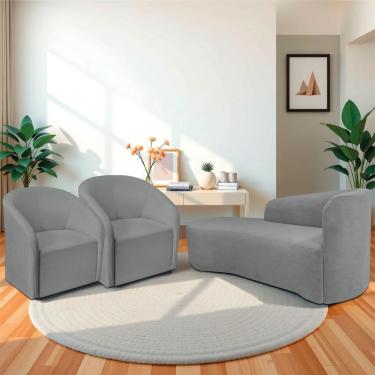 Imagem de Kit Sofá Curvo França 160cm L.e E 2 Poltronas Luiza Max Conforto, Elegância E Design Moderno Bouclé Cinza