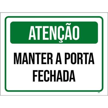 Imagem de Kit 10 Placa Acm Atenção Manter Porta Fechada Verde 18X23