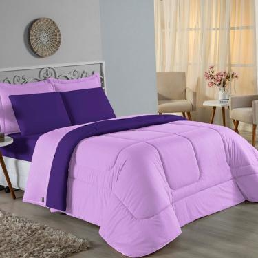 Imagem de Edredom Queen Nobre 1 Peça Dupla Face 2,40m X 2,60m Malha 100% Algodão - Lilás / Roxo