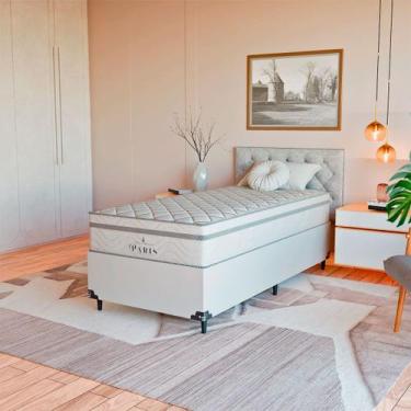 Imagem de Cama Box Solteiro + Colchão Paris Molas Ensacadas Branco - eShop casa