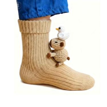 Imagem de Meias redondas, malha de algodão, 3D, design de preguiça e pato, uniss