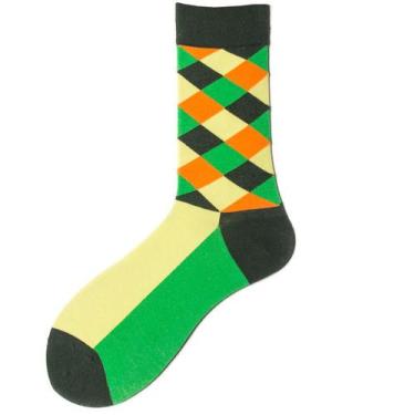 Imagem de Meias de algodão Crew Argyle com diamantes verde-alaranjados - Taiyuan