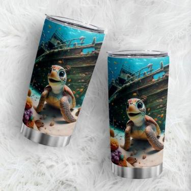 Imagem de Caneca de café Oasisdream Tumbler 600mL com estampa de tartaruga