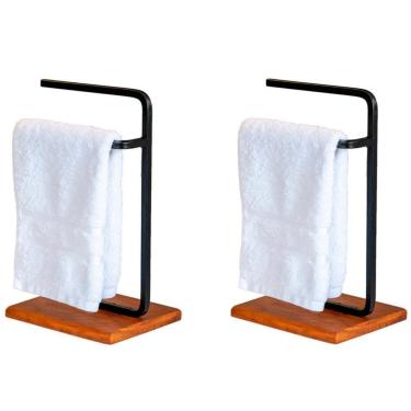 Imagem de Kit 2 Porta Toalha Lovell Bancada Lavabo Peroba Preto Dhom Peroba Preto