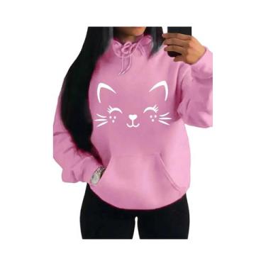 Imagem de Moletom Feminino Com Estampa De Gato Feliz, Moda Casual, Streetwear, H