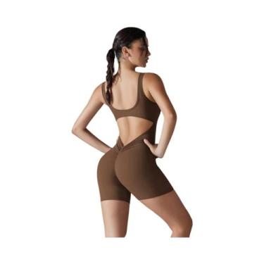 Imagem de Macacão Esportivo Feminino Com Costas Em V E Franzido, Sem Mangas, Par