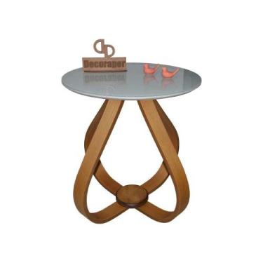 Imagem de Mesa Lateral Cebola Com Vidro 50cm Off White 70cm - DECORAPER