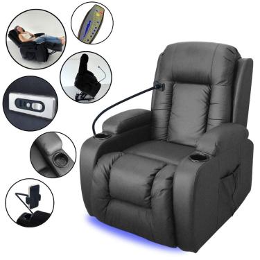 Imagem de Poltrona Reclinável Com Função de Massagem Aquecimento Elevação Led Preta Importway Iwm003pt