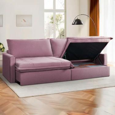 Imagem de Sofá Cama Baú Ravello Sem Caixa 2,76m Linho Rose 3 Lugares