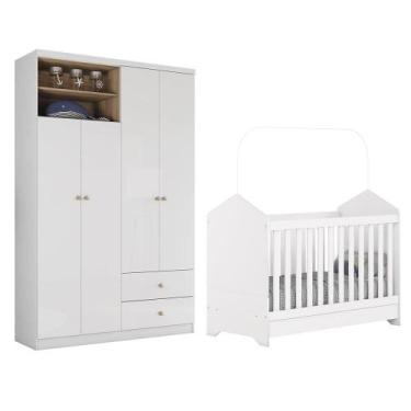 Imagem de Jogo de Quarto Vanila com Guarda Roupa e Berço - Móveis Henn, Branco/J