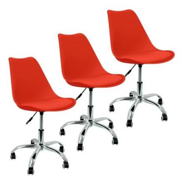 Imagem de Kit 3 Cadeiras Leda Office Luisa Saarinen Estofada Base Giratória Crom