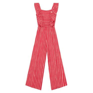 Imagem de Macacão infantil menina listrado Brandili Vermelho