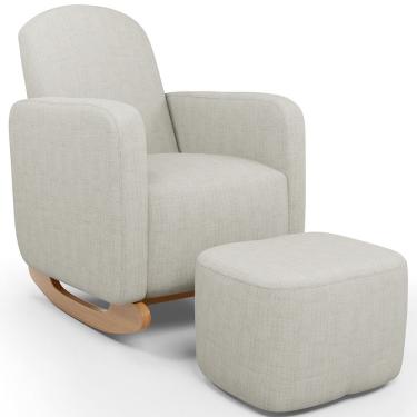 Imagem de Poltrona de Amamentação com Balanço e Puff Orgânico Saori W01 Linho Cru - Lyam Decor