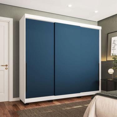 Imagem de Guarda-Roupa Casal Madrid 3 Portas 4 Gavetas Azul/Branco - Politorno
