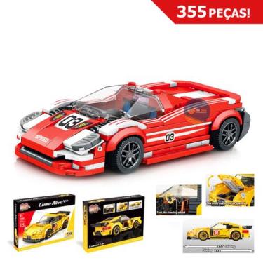 Imagem de Carrinho de Montar Blocos 355 Peças Brinquedo Esportivo Corrida com Mo