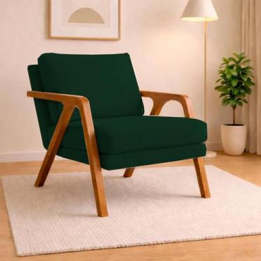 Imagem de Poltrona Decorativa Luna Luxo Base Madeira Maciça Veludo Verde - Mirra