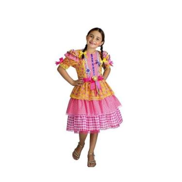 Imagem de Vestido Junino Bambolê Floral Com Calção Amarelo e Rosa, 4, Rosa