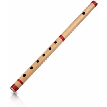 Imagem de Flauta de bambu indiana autêntica de 43 cm em chave "A" Fipple Woodwind Instrumento Musical Gravador Bansuri Tradicional Artesanal Novidade Decorativos e Colecionáveis