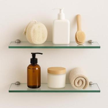 Imagem de Suporte Porta Shampoo De Vidro Incolor Banheiro Luxo 2PÇS 30CMX10XCMX6