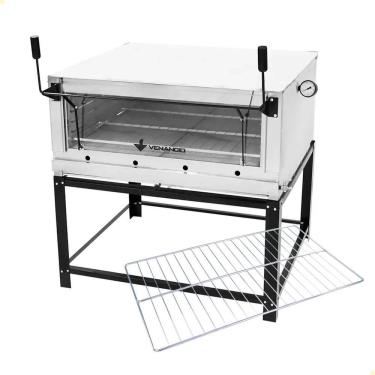 Imagem de Kit Forno Industrial a Gás GLP Venâncio Roma Inox 90 FIRI90 Aço Inox 132L Pedra Refratária Grelha Adicional Inox