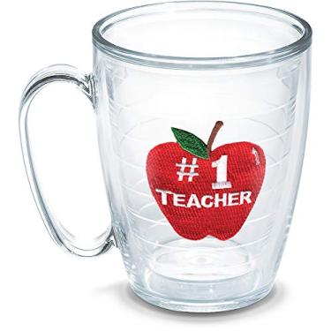 Imagem de Tervis Copo térmico com emblema #1 Teacher-Apple, caneca de 473 ml, transparente