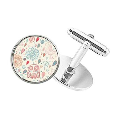 Imagem de DIYthinker Abotoaduras com clipe de botão redondo e flor de coruja